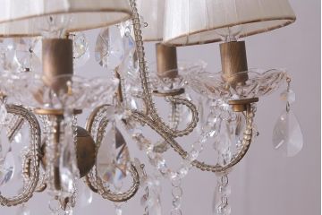 アンティーク照明　ヨーロッパアンティーク　5灯　プリーツのシェードが優しげな雰囲気のシャンデリア(天井照明、吊り下げ照明)(R-042268)