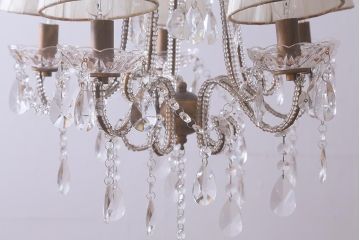 アンティーク照明　ヨーロッパアンティーク　5灯　プリーツのシェードが優しげな雰囲気のシャンデリア(天井照明、吊り下げ照明)(R-042268)