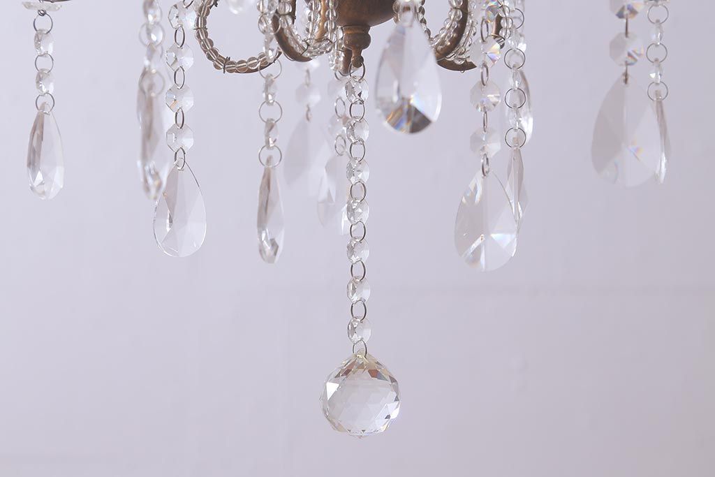 アンティーク照明　ヨーロッパアンティーク　5灯　プリーツのシェードが優しげな雰囲気のシャンデリア(天井照明、吊り下げ照明)(R-042268)