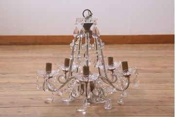 アンティーク照明　ヨーロッパアンティーク　5灯　プリーツのシェードが優しげな雰囲気のシャンデリア(天井照明、吊り下げ照明)(R-042268)