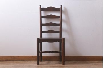 中古　松本民芸家具　艶のある木肌が上品なラダーバックチェア(ダイニングチェア、板座、椅子)(R-042271)