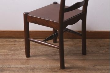 中古　松本民芸家具　艶のある木肌が上品なラダーバックチェア(ダイニングチェア、板座、椅子)(R-042271)