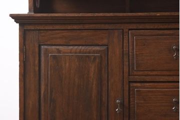 アンティーク家具　イギリスアンティーク　オーク材　凝ったステンドガラスが目を引くカップボード(キャビネット、飾り棚、収納棚、食器棚)(R-042279)