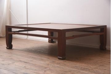 ビンテージ家具　天板一枚板　和空間を高める総ケヤキ材製の座卓(ローテーブル)(R-042288)