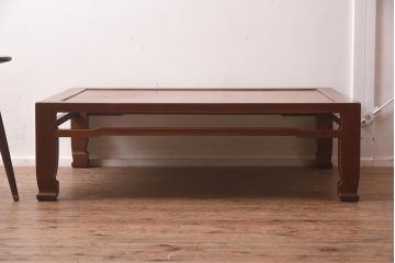 ビンテージ家具　天板一枚板　和空間を高める総ケヤキ材製の座卓(ローテーブル)(R-042288)