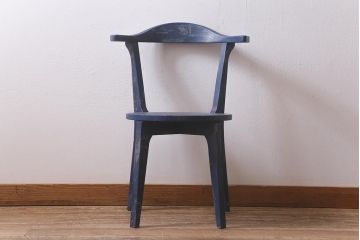 中古　アンティーク風ペイントがおしゃれなブルーのチェア(椅子、板座)(R-042292)