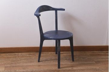 中古　アンティーク風ペイントがおしゃれなブルーのチェア(椅子、板座)(R-042292)