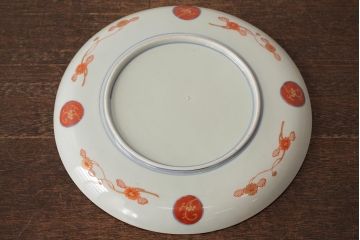江戸期　伊万里焼　金彩色絵染付九寸皿(窓絵、9寸皿、大皿、古伊万里、和食器)(R-042309)