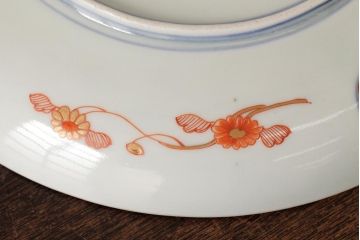 江戸期　伊万里焼　金彩色絵染付九寸皿(窓絵、9寸皿、大皿、古伊万里、和食器)(R-042309)