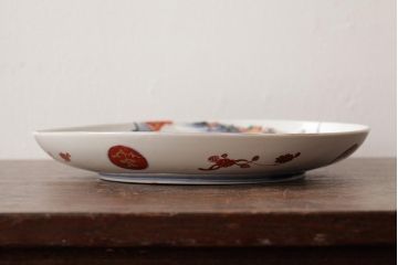 江戸期　伊万里焼　金彩色絵染付八寸皿(窓絵、8寸皿、大皿、古伊万里、和食器)(R-042310)