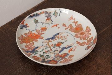 江戸期　伊万里焼　金彩色絵染付八寸皿(窓絵、8寸皿、大皿、古伊万里、和食器)(R-042310)