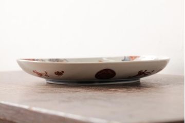 江戸期　伊万里焼　金彩色絵染付八寸皿(窓絵、8寸皿、大皿、古伊万里、和食器)(R-042310)