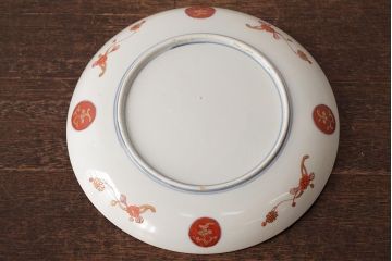 江戸期　伊万里焼　金彩色絵染付八寸皿(窓絵、8寸皿、大皿、古伊万里、和食器)(R-042310)
