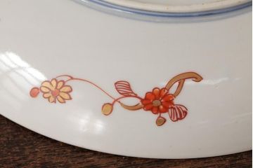 江戸期　伊万里焼　金彩色絵染付八寸皿(窓絵、8寸皿、大皿、古伊万里、和食器)(R-042310)