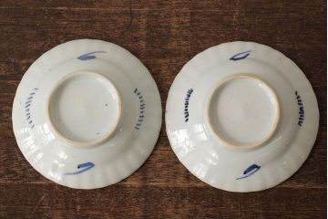 江戸期　古伊万里　色絵染付小皿2枚セット(小鉢、和食器)(R-042314)