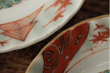江戸期　古伊万里　色絵染付小皿2枚セット(小鉢、和食器)(R-042314)