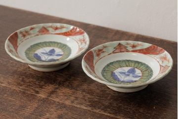 江戸期　古伊万里　色絵染付小皿2枚セット(小鉢、和食器)(R-042315)