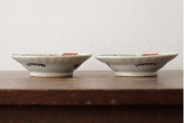 江戸期　古伊万里　色絵染付小皿2枚セット(小鉢、和食器)(R-042315)
