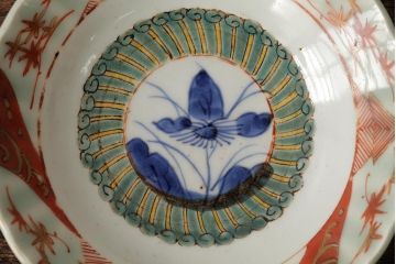 江戸期　古伊万里　色絵染付小皿2枚セット(小鉢、和食器)(R-042315)