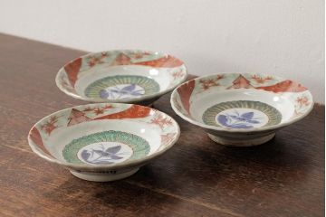江戸期　古伊万里　色絵染付小皿3枚セット(小鉢、和食器)(R-042316)