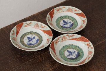 江戸期　古伊万里　色絵染付小皿3枚セット(小鉢、和食器)(R-042317)