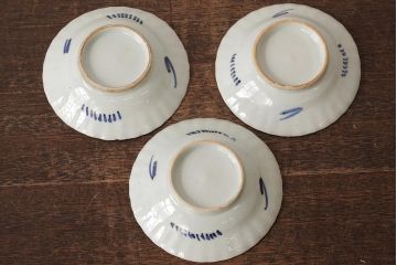 江戸期　古伊万里　色絵染付小皿3枚セット(小鉢、和食器)(R-042317)