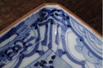 幕末明治期　伊万里焼　染付角皿2枚セット(向付、小鉢、和食器)(R-042318)