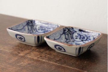 幕末明治期　伊万里焼　染付角皿2枚セット(向付、小鉢、和食器)(R-042318)