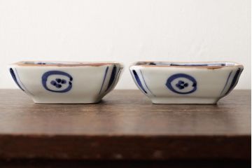 幕末明治期　伊万里焼　染付角皿2枚セット(向付、小鉢、和食器)(R-042318)