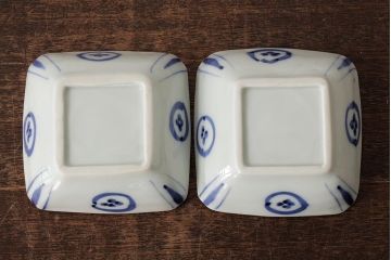 幕末明治期　伊万里焼　染付角皿2枚セット(向付、小鉢、和食器)(R-042318)