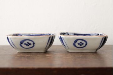 幕末明治期　伊万里焼　染付角皿2枚セット(向付、小鉢、和食器)(R-042319)