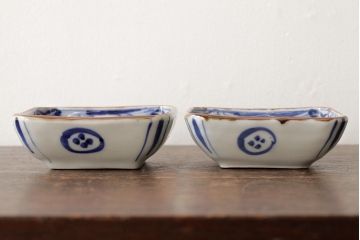 幕末明治期　伊万里焼　染付角皿2枚セット(向付、小鉢、和食器)(R-042320)