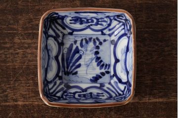 幕末明治期　伊万里焼　染付角皿2枚セット(向付、小鉢、和食器)(R-042320)