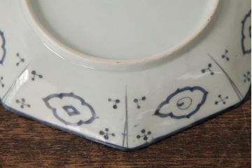 アンティーク雑貨　江戸期　古伊万里　松竹梅文　染付八角皿2枚(中皿)(R-042321)