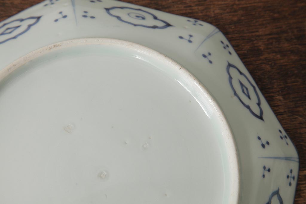 アンティーク雑貨　江戸期　古伊万里　松竹梅文　染付八角皿2枚(中皿)(R-042322)