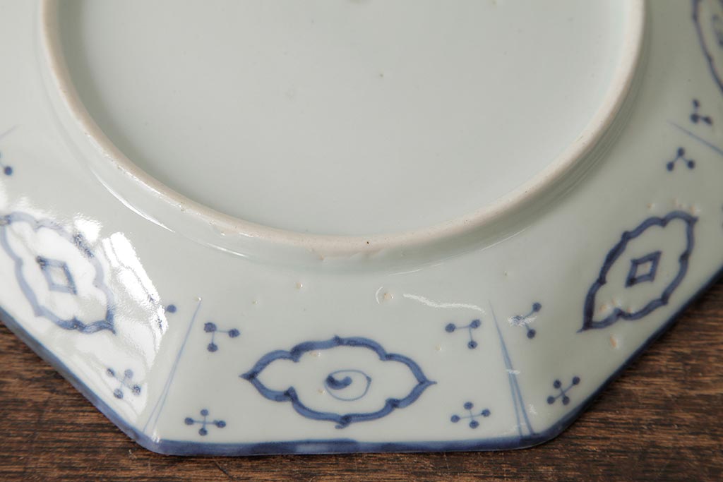 アンティーク雑貨　江戸期　古伊万里　松竹梅文　染付八角皿2枚(中皿)(R-042322)