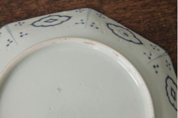 アンティーク雑貨　江戸期　古伊万里　松竹梅文　染付八角皿2枚(中皿)(R-042323)
