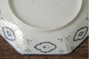 アンティーク雑貨　江戸期　古伊万里　松竹梅文　染付八角皿2枚(中皿)(R-042323)