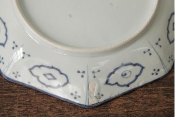 アンティーク雑貨　江戸期　古伊万里　松竹梅文　染付八角皿2枚(中皿)(R-042323)