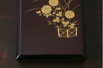 平安象彦　共箱　垣菊蒔絵　硯箱(木製漆器)(R-042359)