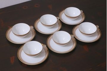 昭和レトロ　未使用　サンゴートーキ(三郷陶器)　陶器カップ&ソーサー6客(R-042360)