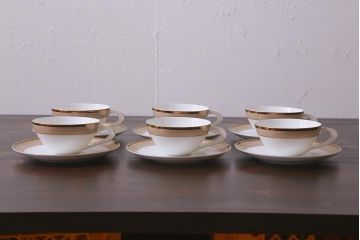 昭和レトロ　未使用　サンゴートーキ(三郷陶器)　陶器カップ&ソーサー6客(R-042360)