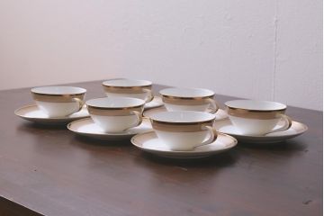 昭和レトロ　未使用　サンゴートーキ(三郷陶器)　陶器カップ&ソーサー6客(R-042360)