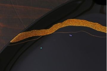 未使用　輪島塗　4.6寸霞蒔絵銘々皿5客(木製漆器)(R-042363)