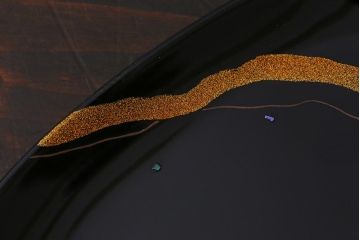 未使用　輪島塗　4.6寸霞蒔絵銘々皿5客(木製漆器)(R-042363)