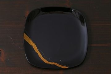 未使用　輪島塗　4.6寸霞蒔絵銘々皿5客(木製漆器)(R-042363)