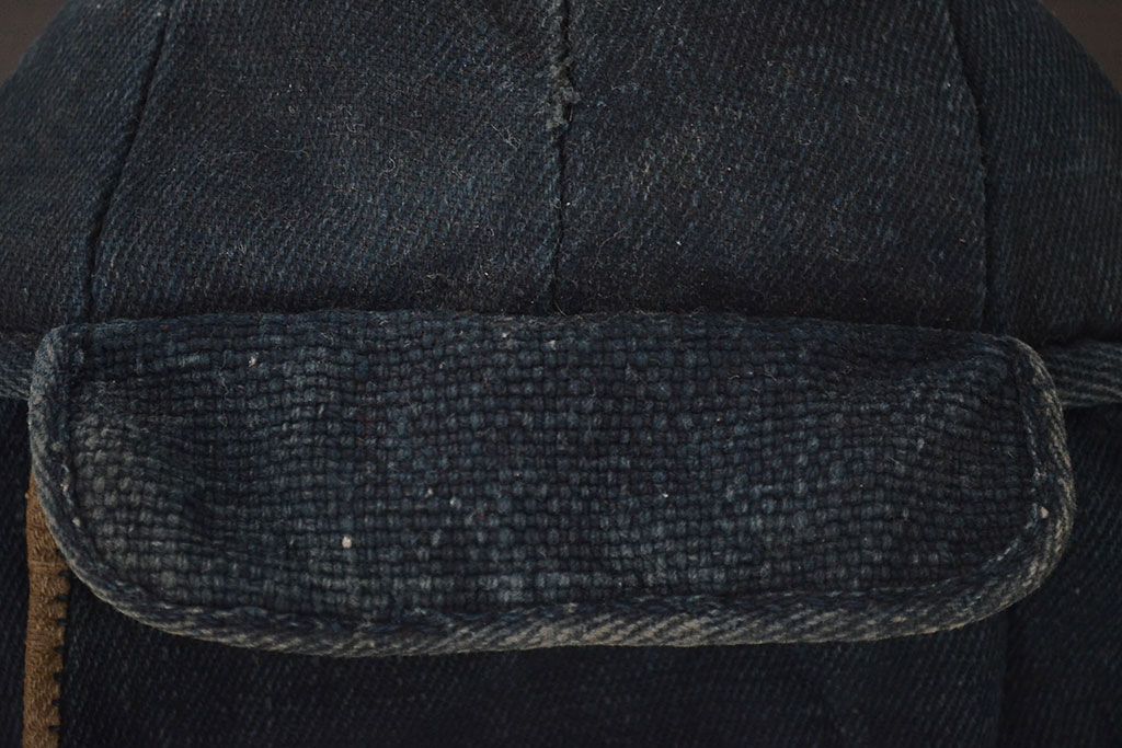 アンティーク雑貨　明治〜大正　古い火消し頭巾(刺子、木綿、藍染、古布)(R-042401)