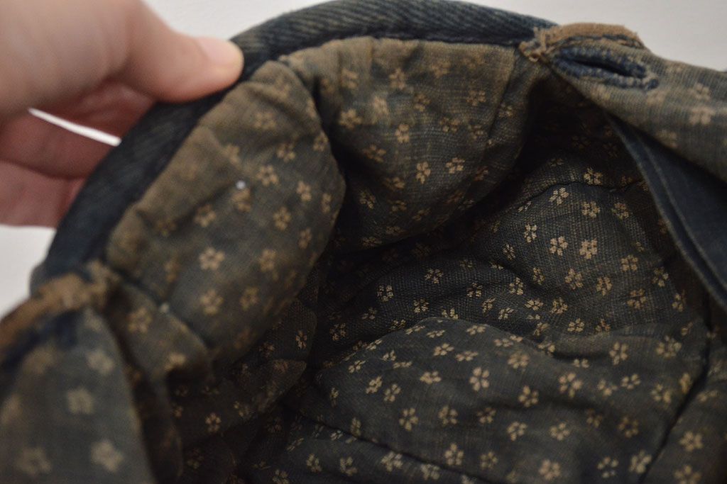 アンティーク雑貨　明治〜大正　古い火消し頭巾(刺子、木綿、藍染、古布)(R-042401)