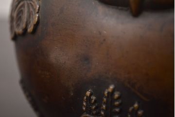 アンティーク雑貨　明治期　大明宣徳年製　桐紋　古銅　香炉(真鍮)(R-042405)