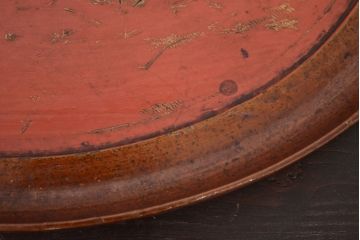 アンティーク雑貨　味の良い古い木製盆(李朝、時代物、漆器)(R-042411)